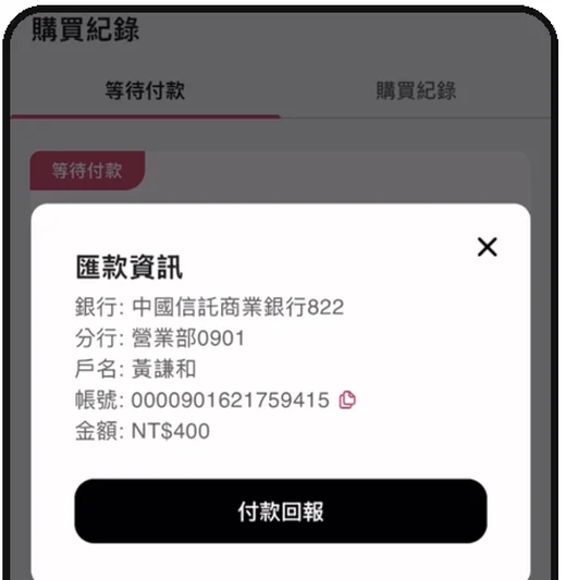 FitBook 匯款資訊視窗